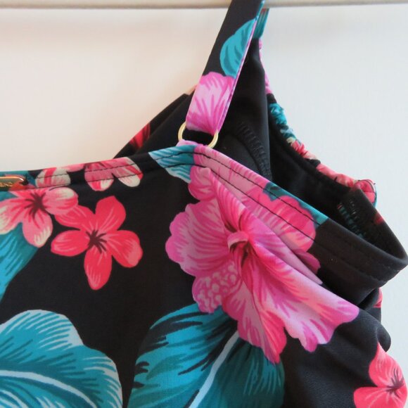 LAND'S END Tropical Floral Ruched Slimming One Piece Swimsuit Black Pink - Sz 14 - Picture 13 of 15